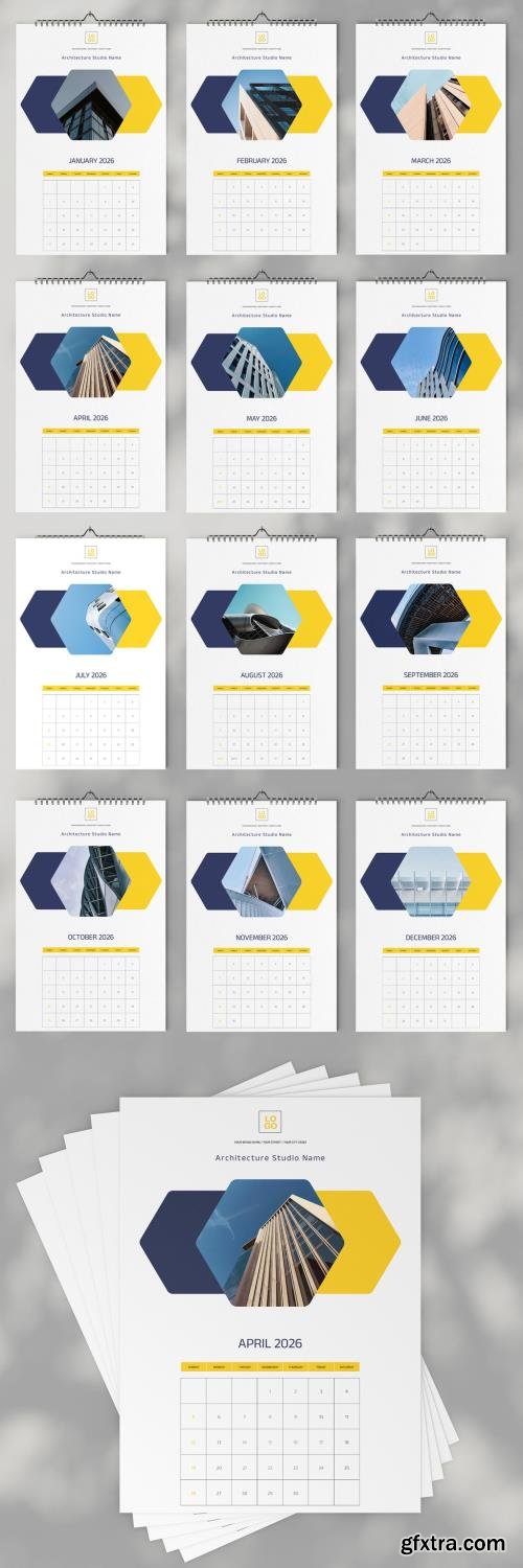 Blue Yellow Architecture Studio Wall Calendar 2026 Tabloid Layout 1752510483
