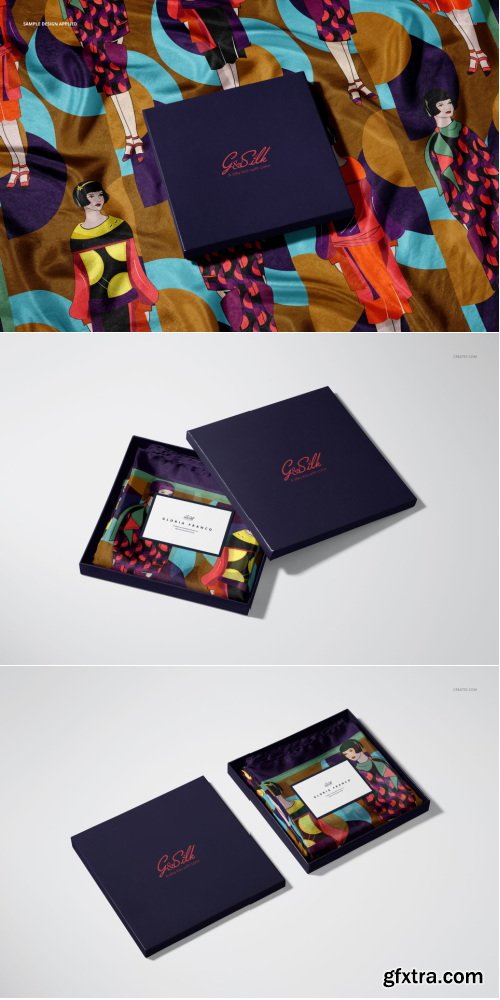 Creatsy - Habotai Silk Scarf with Box Mockup Set - 1128390997