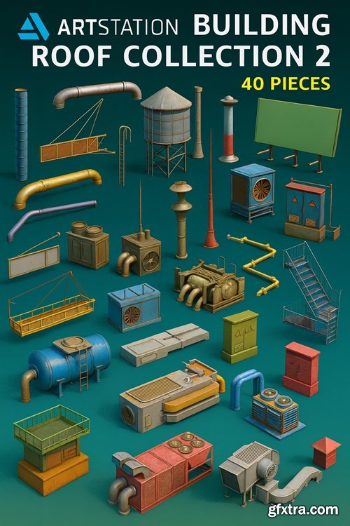 Artstation - Building Roof Collection 2 - 40 Pieces