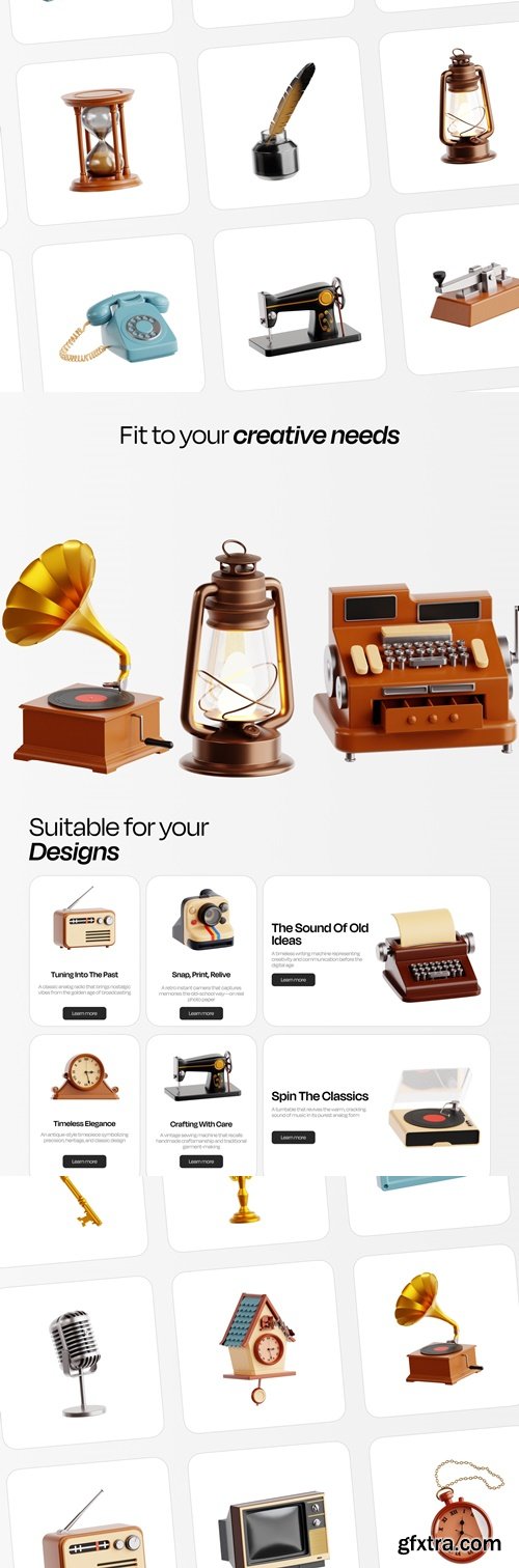 Vintage Object 3D Icon Set