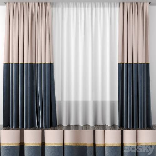 '3dsky Pro - Curtains baked milk and gray-blue 50/50'