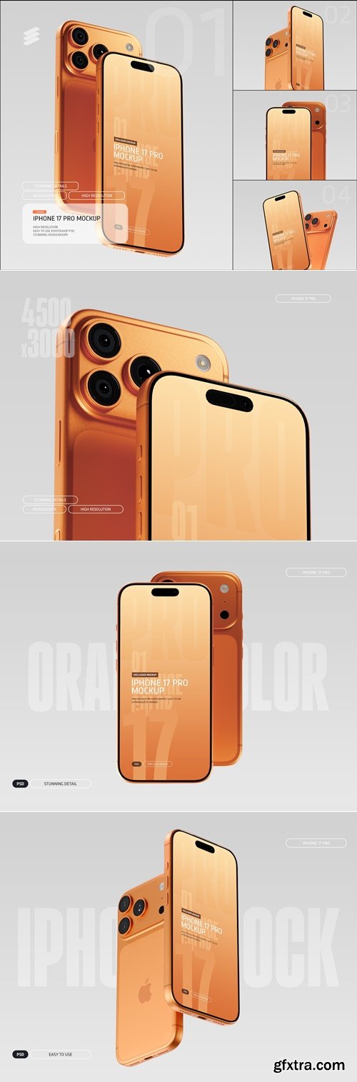 iPhone 17 Pro Mockup PSD - Orange Color