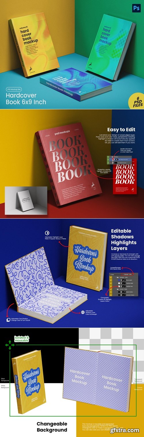 Hardcover Book 6x9 Inch Size Mockups