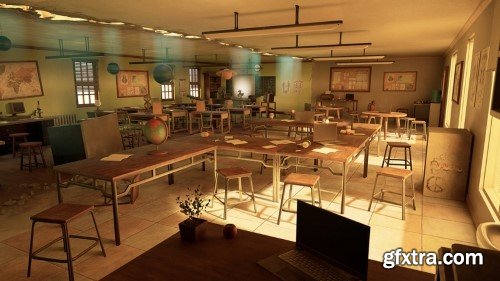 Unreal Engine - Retro Modern Classroom Interior Environment
