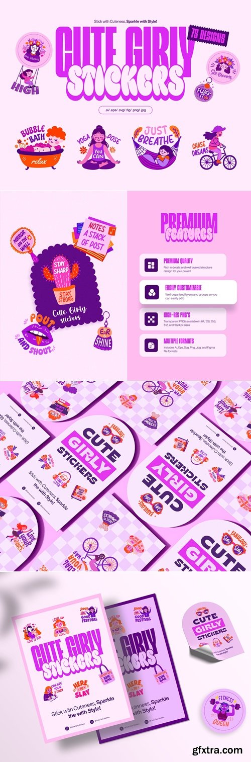 Craftwork Design - Flat Cute Girly Stickers Set