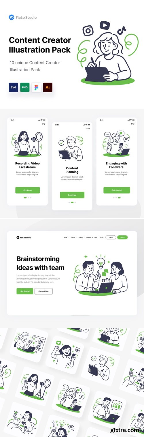 Flat Line Content Creator Illustration Pack