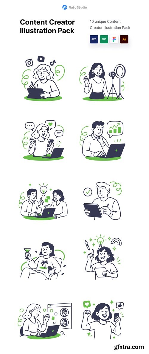 Flat Line Content Creator Illustration Pack