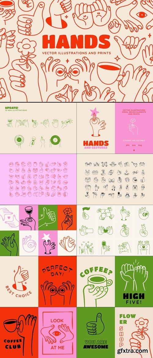 CreativeMarket - Hands, vector illustrations 290321634