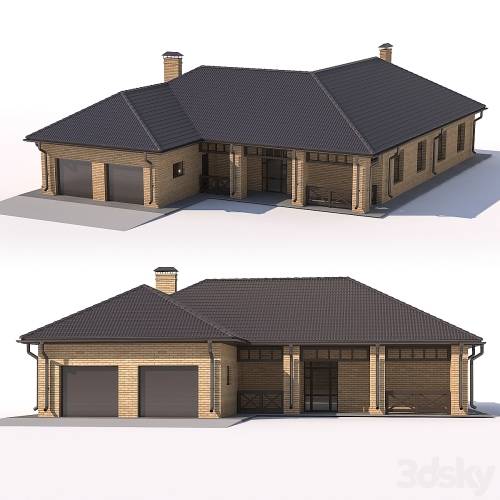 '3dsky Pro - One-storey country cottage with a garage.'