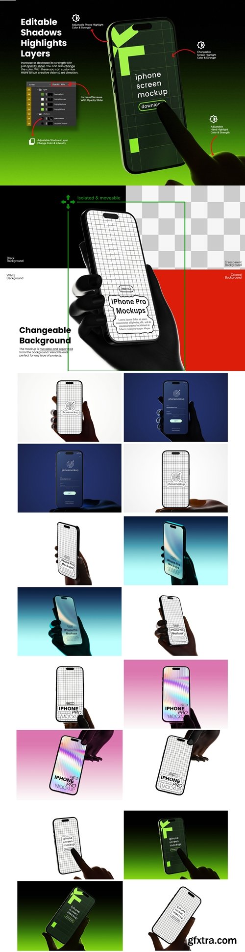 iPhone Pro with Hand Holding Backlight Mockups