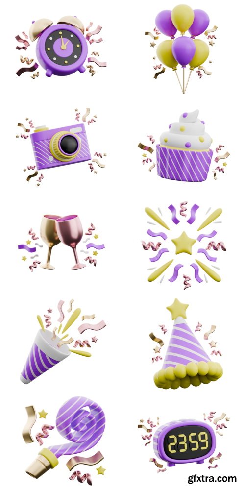 Iconscout - New Year Party 3D Icon Pack - 20 3D Icons