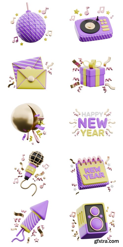 Iconscout - New Year Party 3D Icon Pack - 20 3D Icons