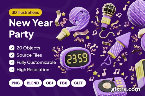 Iconscout - New Year Party 3D Icon Pack - 20 3D Icons