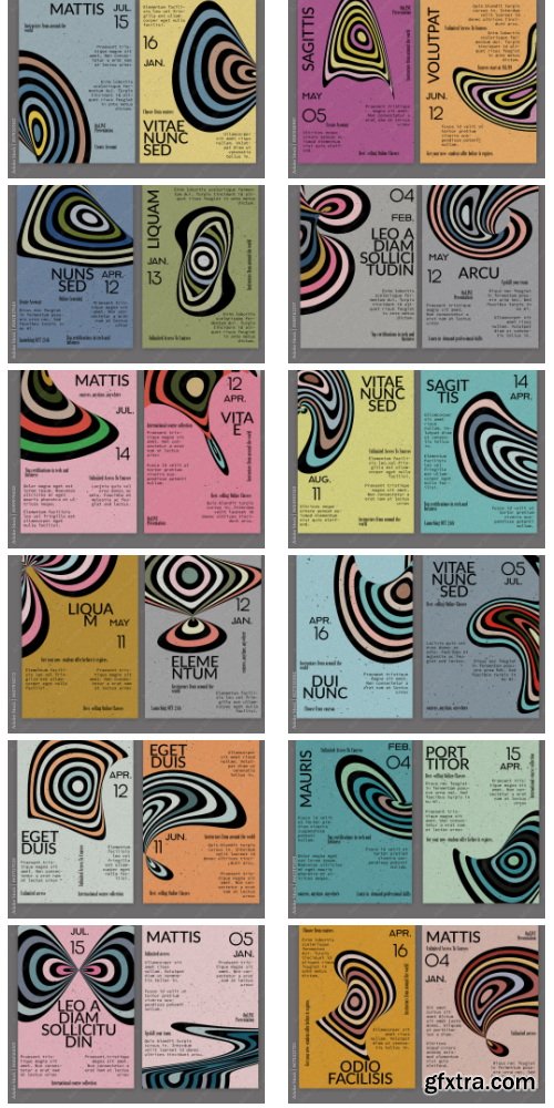 Flyer A4 Retro Colored Grunge Textured Striated Abstract Shape 24xAI