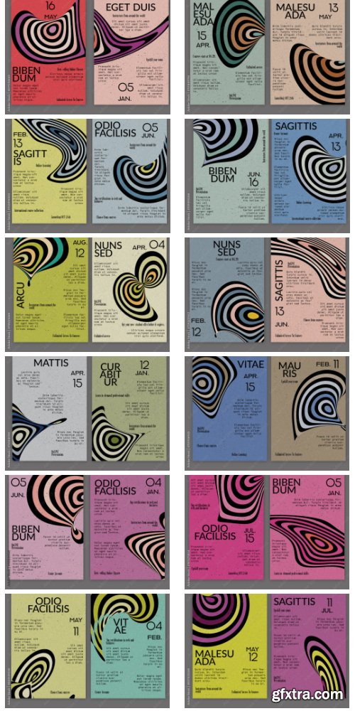 Flyer A4 Retro Colored Grunge Textured Striated Abstract Shape 24xAI