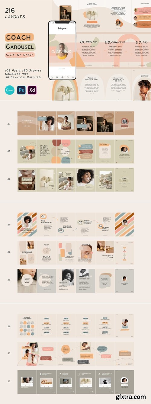 CreativeMarket - Coach Carousel Templates CANVA-PS 5713787