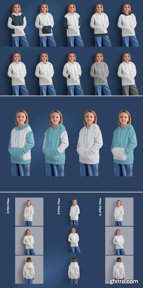 MockupCloud - 3 Mockups of a Children\'s Hoodie. vol.01