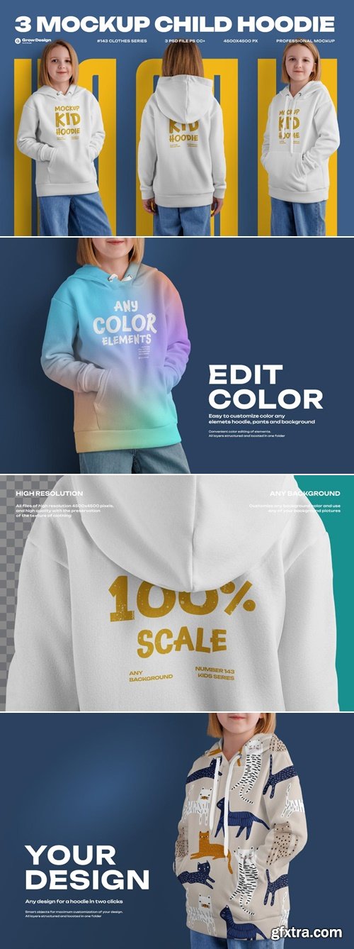 MockupCloud - 3 Mockups of a Children\'s Hoodie. vol.01