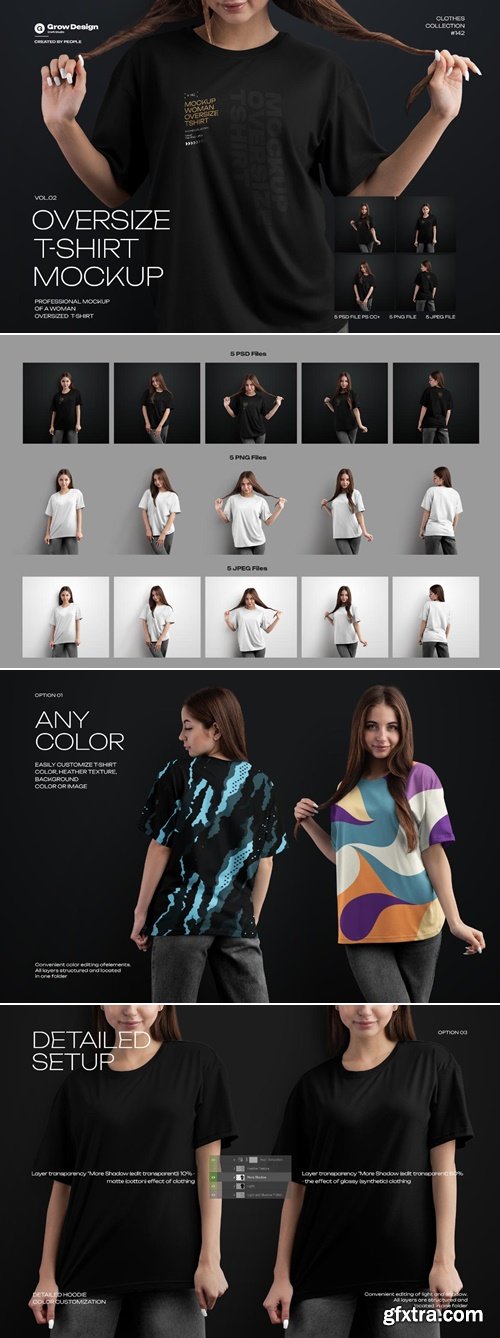 MockupCloud - 5 Mockups Woman Oversize T-Shirt. vol.02