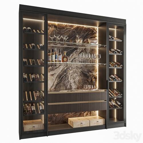 '3dsky Pro - Wine Cabinet With Glasses & Decoration 005'