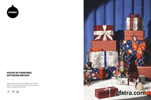 Creatsy - Stacks of Christmas Gift Boxes Mockup - 2131302741