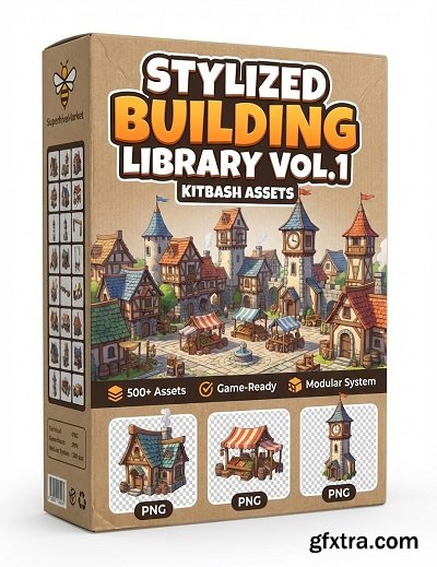 Superhivemarket - Stylized Building Library vol.1 Kitbash Assets