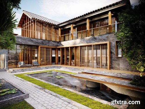 Japanese Villa Exterior 3ds Max Scene