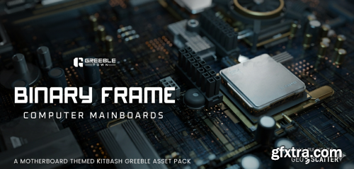 Superhivemarket - Binary Frame Computer Mainboards - Abstract Motherboard Kitbash Greeble Assets