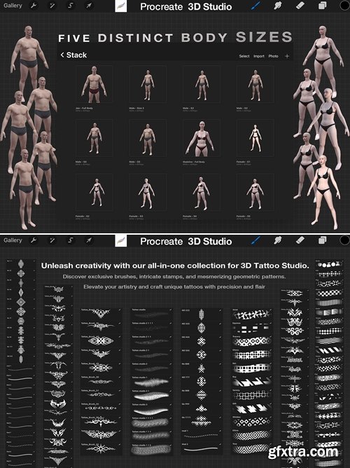 Tattoo Studio - Procreate 3d model women and Man Low-poly 3D model