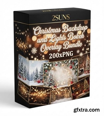 Christmas Backdrop and Lights Bokeh Overlay Bundle 200xPNG