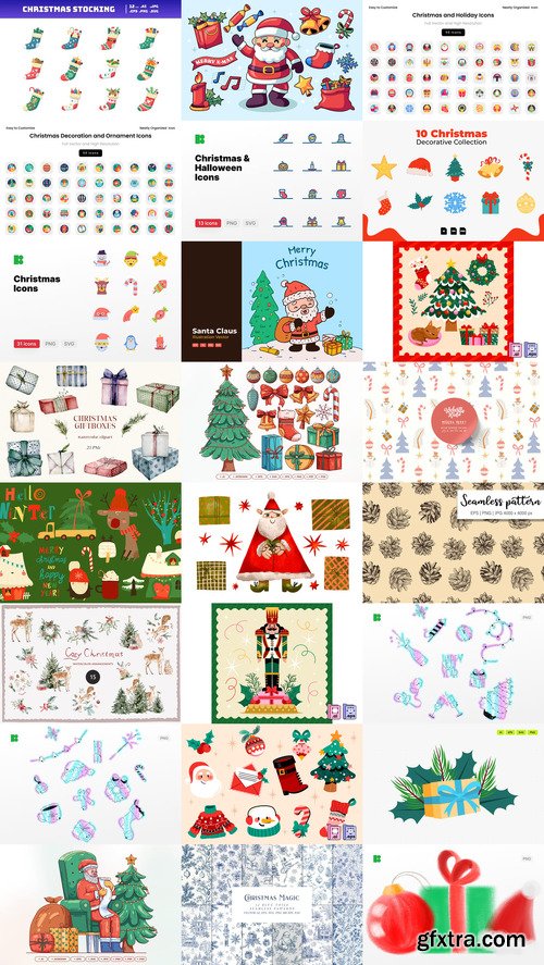 24 Christmas and Happy New Year Design Elements Bundle