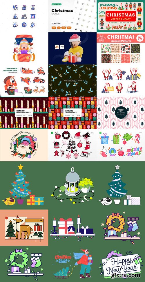 24 Christmas and Happy New Year Design Elements Bundle 4