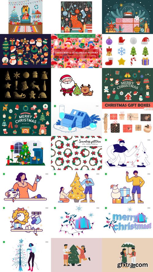 24 Christmas and Happy New Year Design Elements Bundle 6