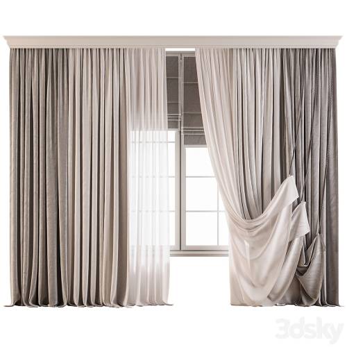 '3dsky Pro - Curtain set with sheer and pleated drapes 67'
