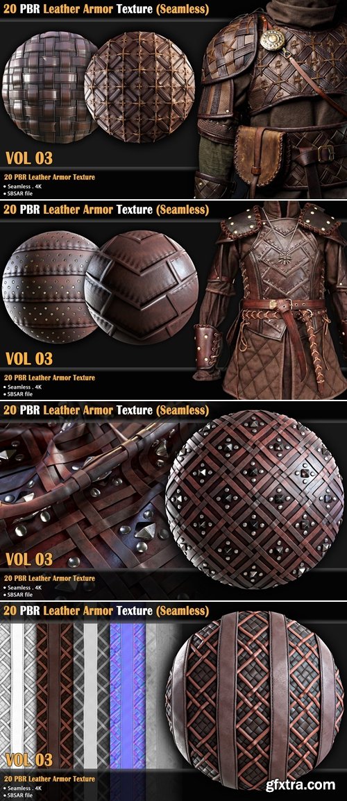 Artstation - 20 PBR Leather Armor Texture /Seamless (Vol 03)