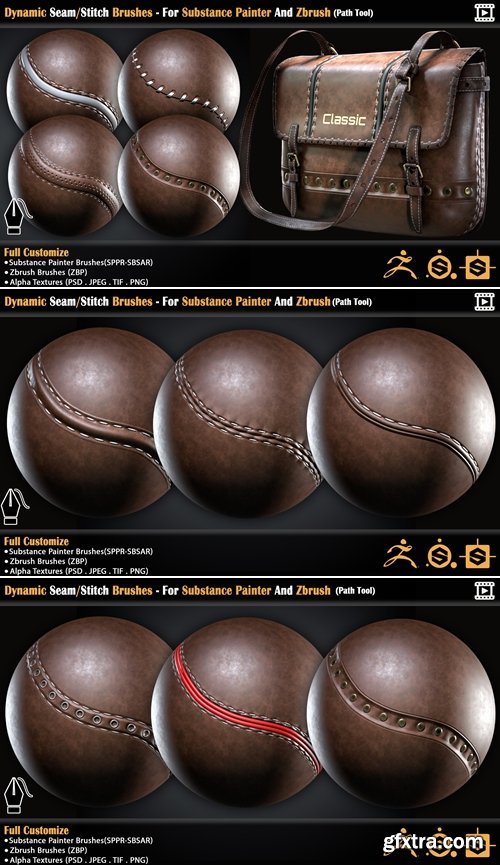 Artstation - Dynamic Seam/Stitch Brushes - For Substance Painter And Zbrush (Path Tool)
