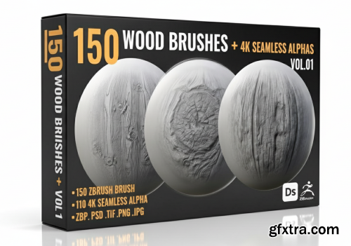 Artstation - 150 WOOD BRUSHES + 4K SEAMLESS ALPHAS - VOL 01