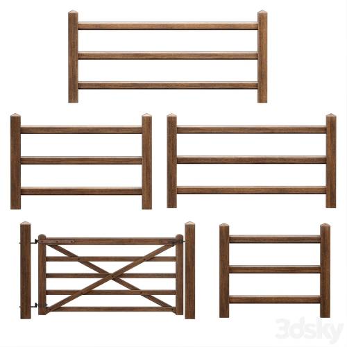'3dsky Pro - Horse paddock. Wooden fence with a gate.'