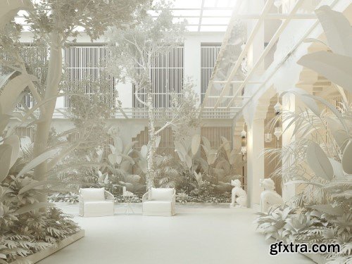 3ds Max Garden House Exterior Scene 04