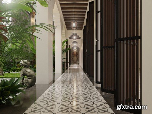 3ds Max Garden House Exterior Scene 04