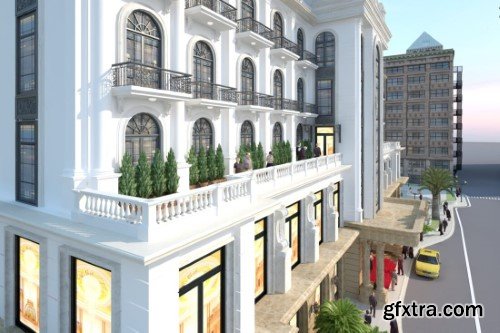 3ds Max Exterior Hotel Scene