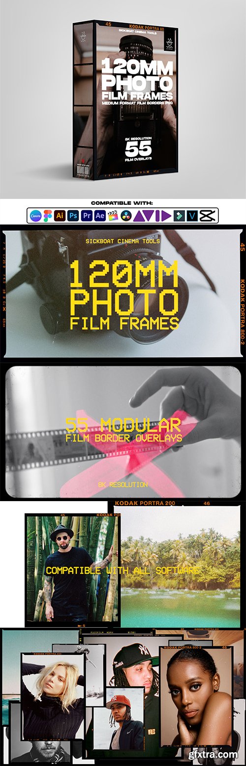 Sickboat - 120mm Photo Film Frames PNG Medium Format Film Borders PNG (8K)