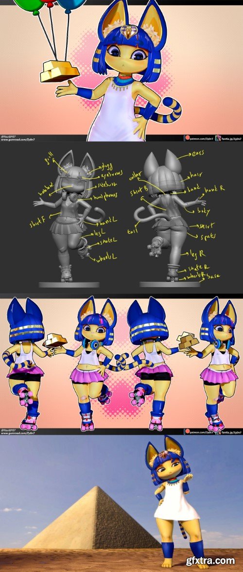Gumroad - Ankha 3d model set (stl,.sfm&.vrc avatar&.blend*)+NEW alt VRC!