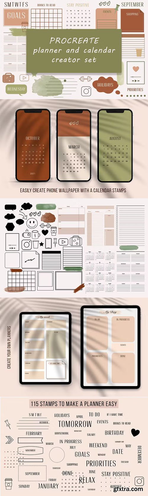 Procreate Planner and Calendar Creator Set - 115 Stamps