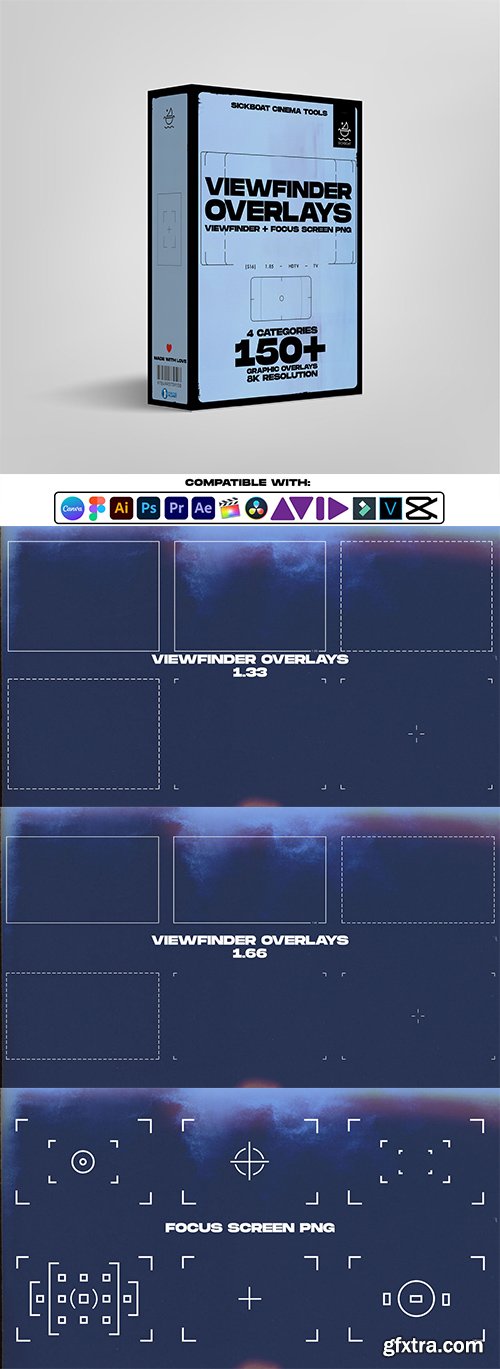 Sickboat - VIEWFINDER OVERLAYS: CAMERA VIEWFINDER PNG + FOCUS SCREEN PNG (8K)