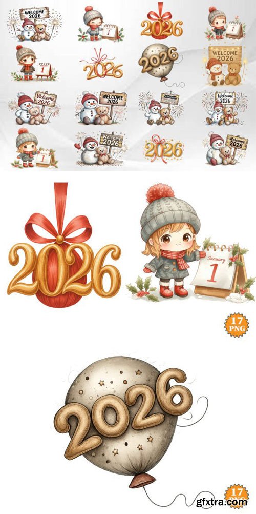 Cute 2026 New Year Clipart Bundle