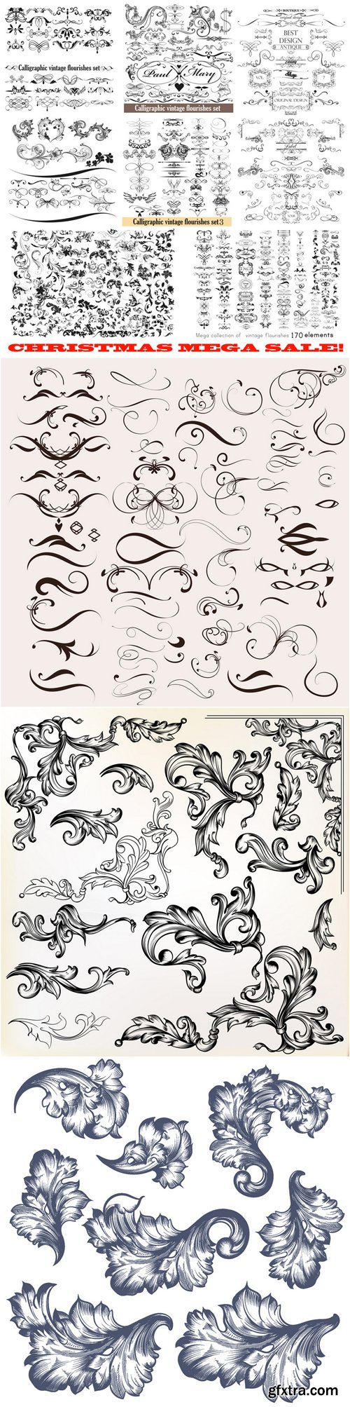 Calligraphic vintage flourishes 20 vector set