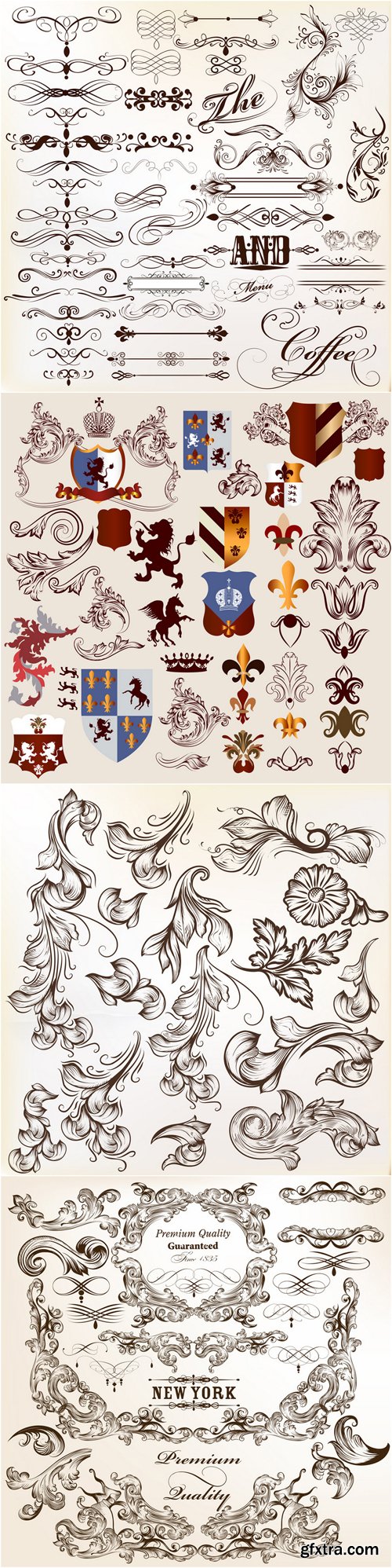 Calligraphic vintage flourishes 20 vector set