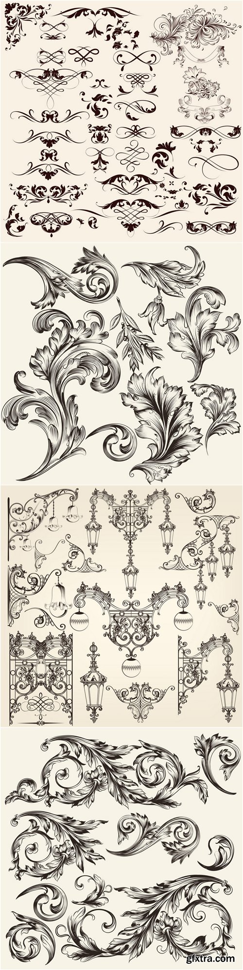 Calligraphic vintage flourishes 20 vector set