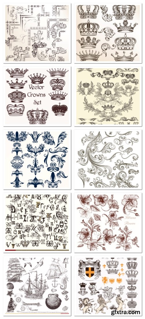 Calligraphic vintage flourishes, decorative 25 vector set